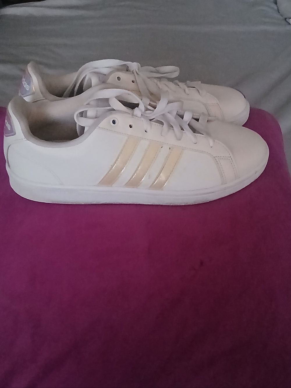 Adidas Women's White Sneakers with Cream Stripes